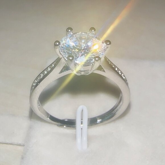 Silver Wedding Ring Diamond Simulant Adjustable Size - Picture 7 of 11